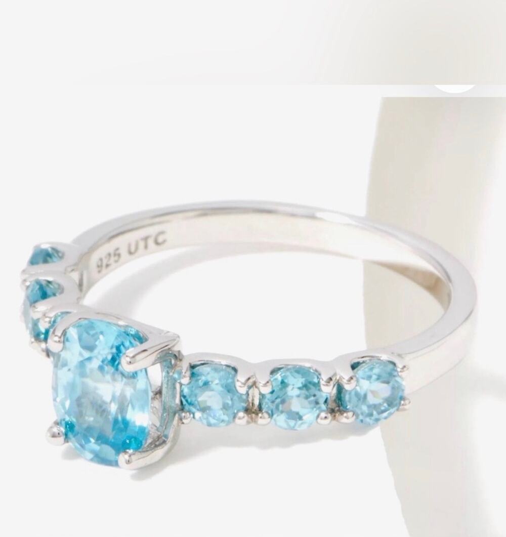 Generation gems 7 stone blue Zircon sterling silver ring sz 8